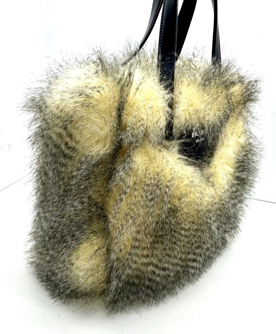 PRADA FAUX FUR TOTE HANBAG image 3