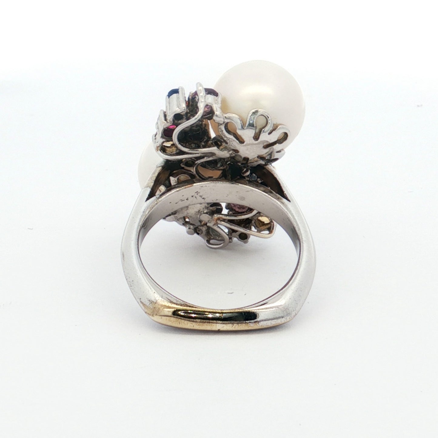 White Gold South Sea Pearl & Gemstone Cluster Ring