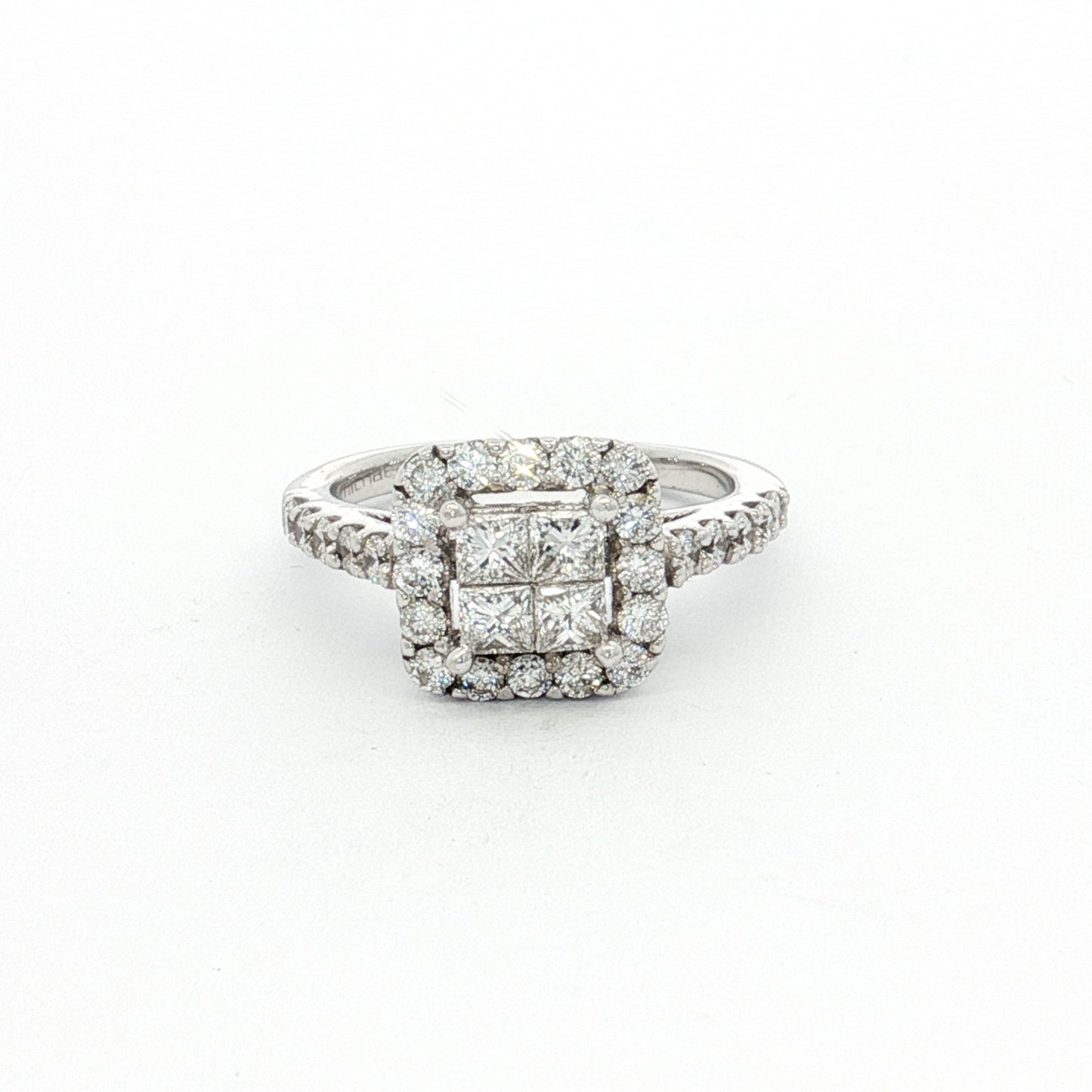 White Gold Princess Cut & Round Brilliant Diamond Cluster Ring