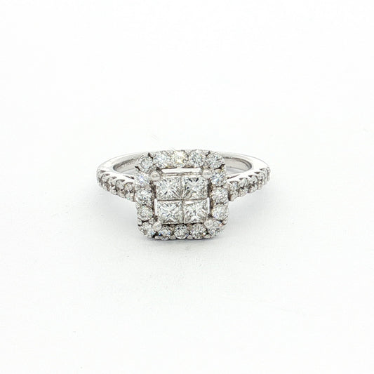 White Gold Princess Cut & Round Brilliant Diamond Cluster Ring