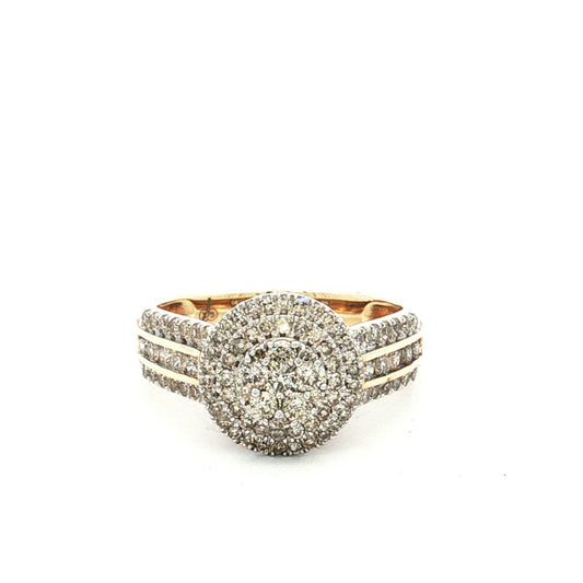 Yellow Gold Diamond Halo Cluster Ring