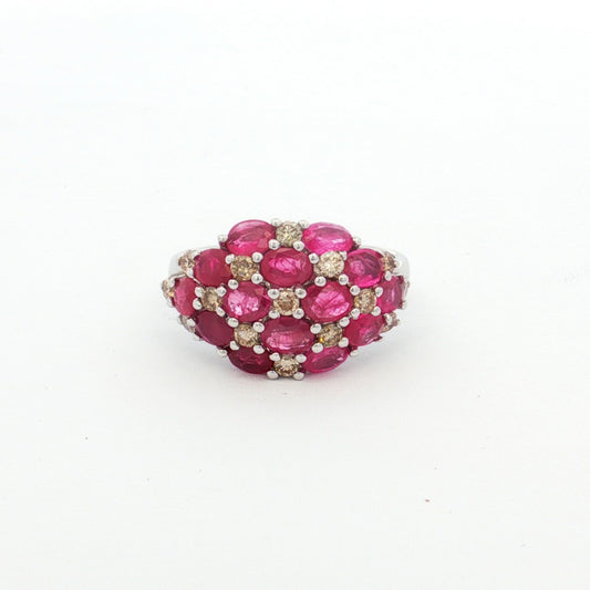 White Gold Ruby & Diamond Dome Ring