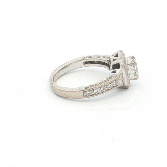 White Gold Emerald-Cut Diamond Cluster Ring