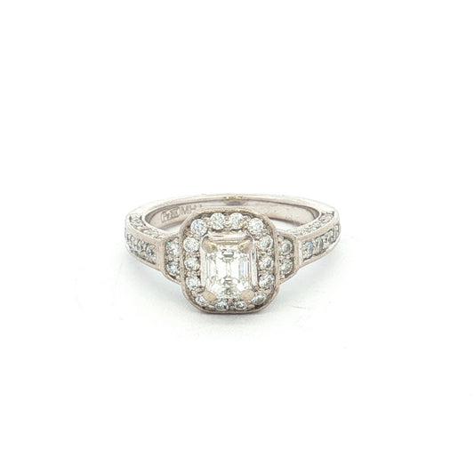 White Gold Emerald-Cut Diamond Cluster Ring