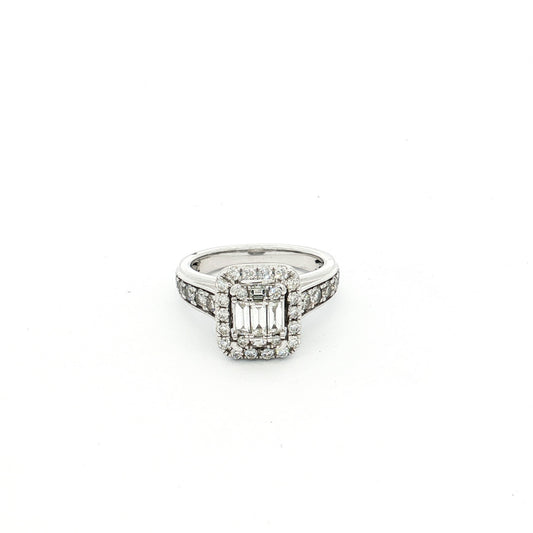 White Gold Baguette & Round Diamond Cluster Ring