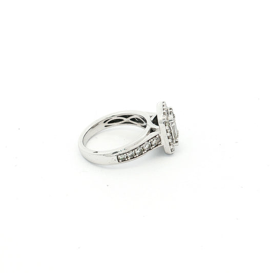 White Gold Baguette & Round Diamond Cluster Ring