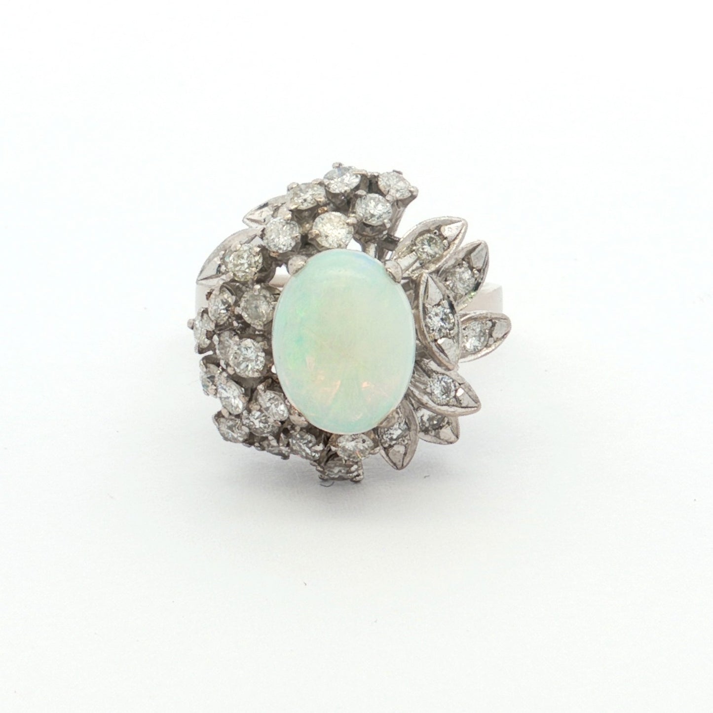 White Gold Crystal Opal & Diamond Cluster Ring