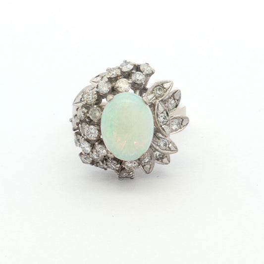 White Gold Crystal Opal & Diamond Cluster Ring