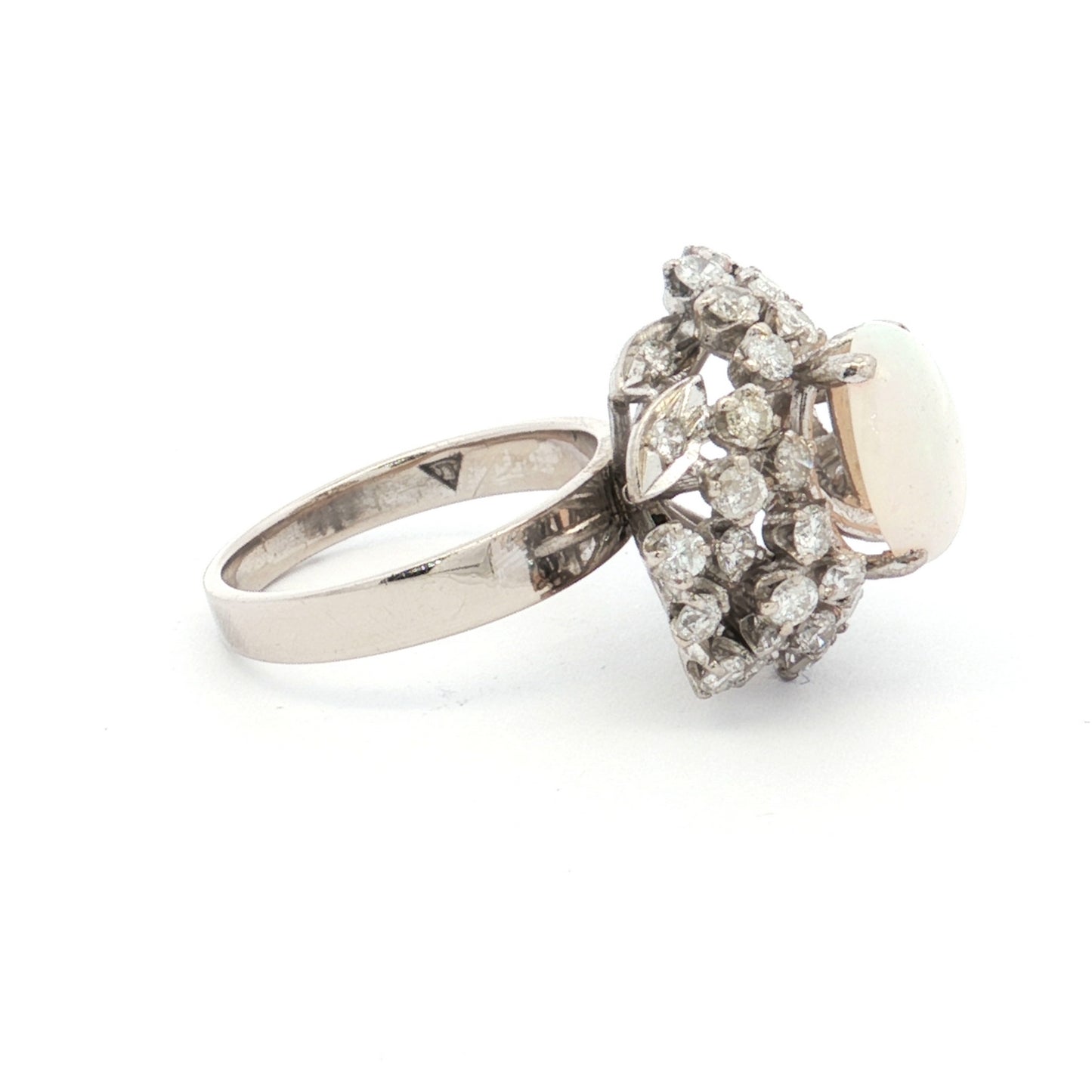 White Gold Crystal Opal & Diamond Cluster Ring