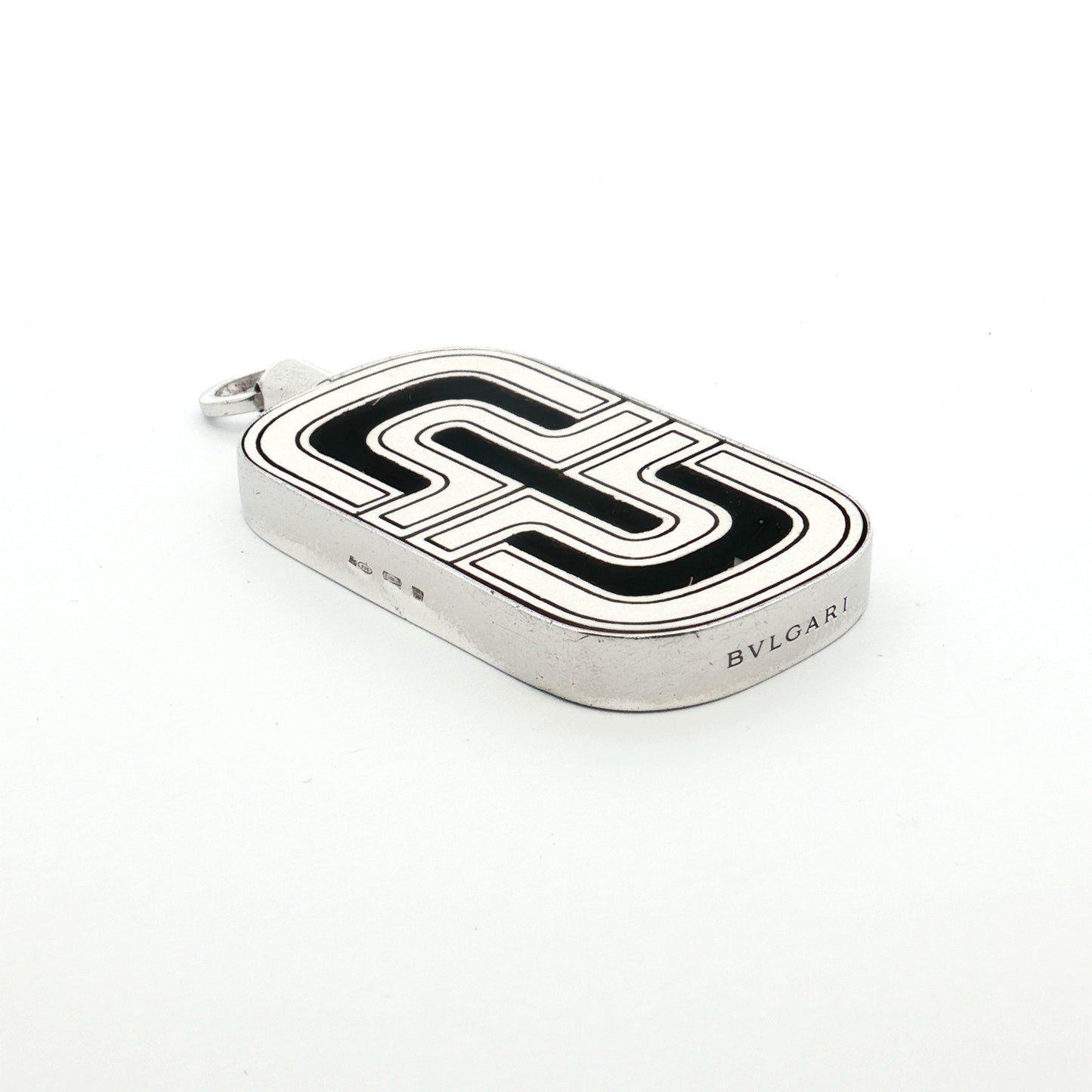 Bvlgari White & Black Enamel Sterling Silver Pendant