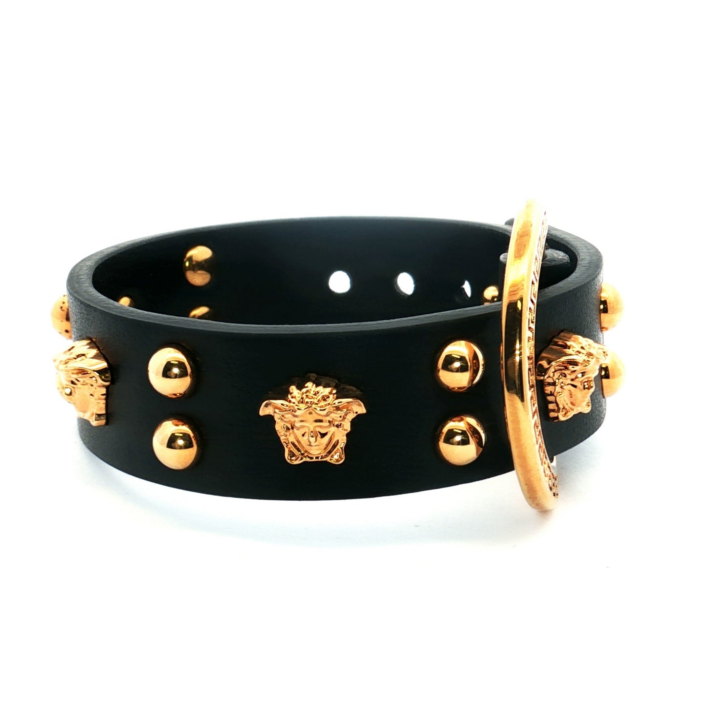 Versace Medusa Greca Black Leather Gold Bracelet