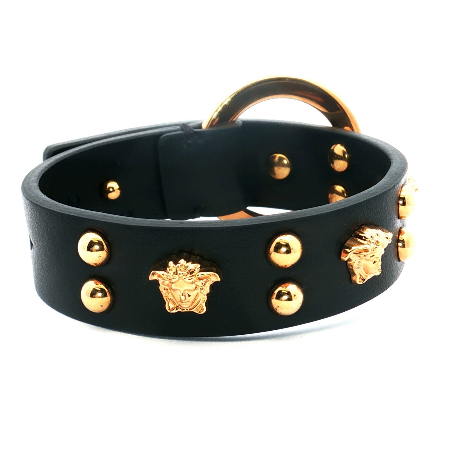 Versace Medusa Greca Black Leather Gold Bracelet