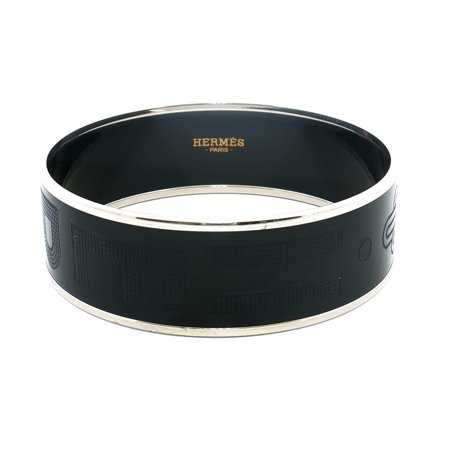 Hermès Wide Black Enamel Silver Bangle
