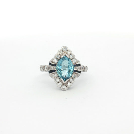 Natural Aquamarine & Blue Sapphire Diamond Ring