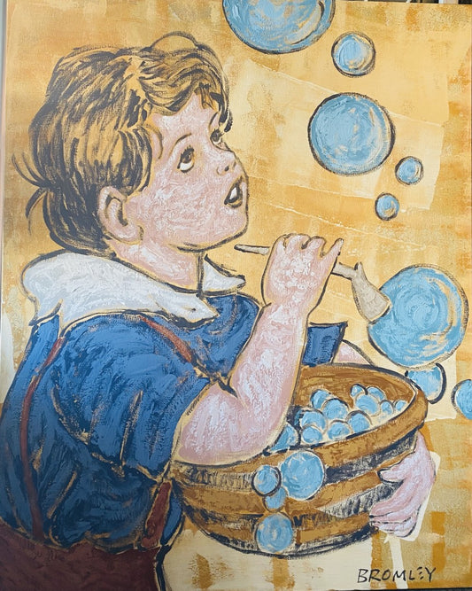 David Bromley 'Boy with Bubbles' Acrylic on Linen Painting152cm x 122cm image 0