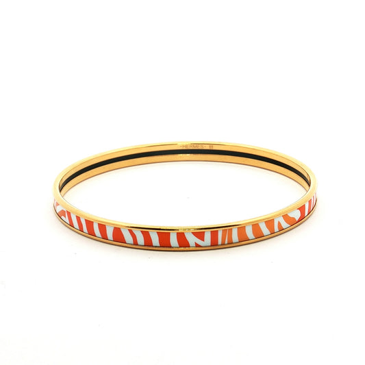 Hermès Enamel Zebra Print Gold Bangle
