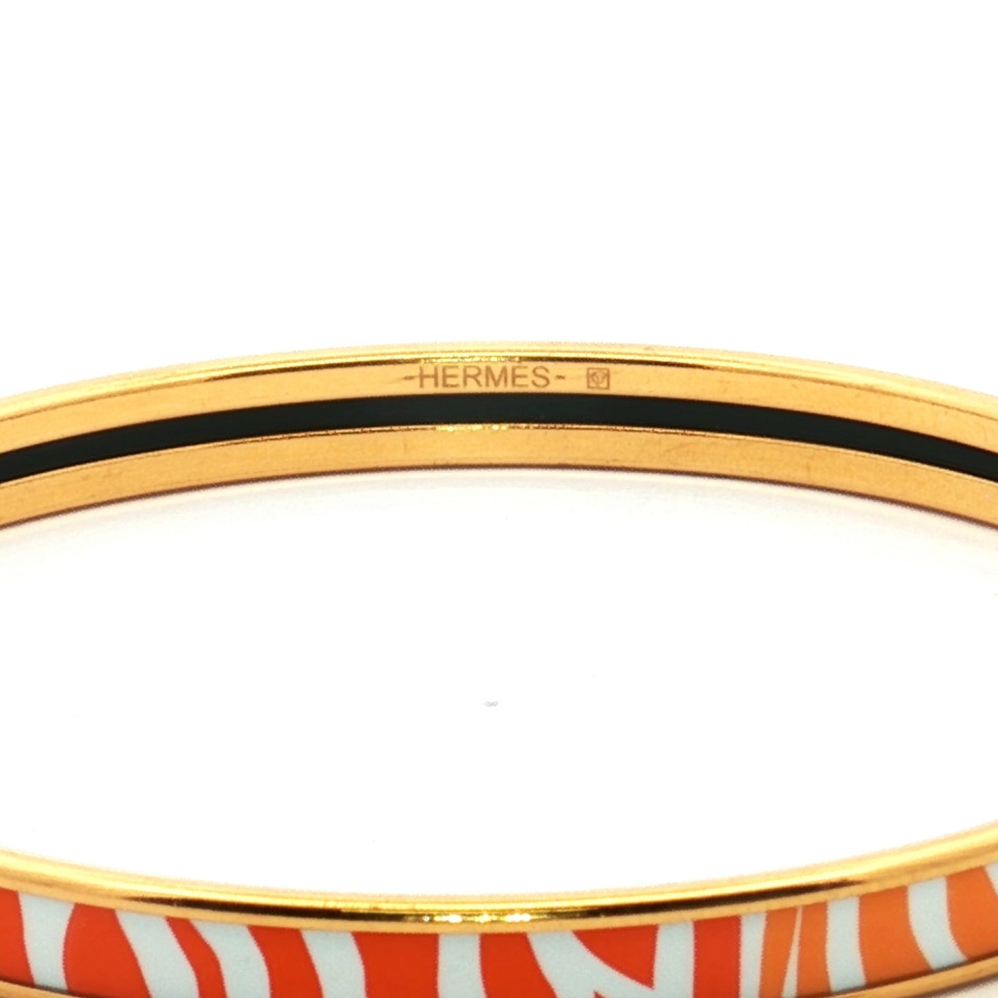 Hermès Enamel Zebra Print Gold Bangle