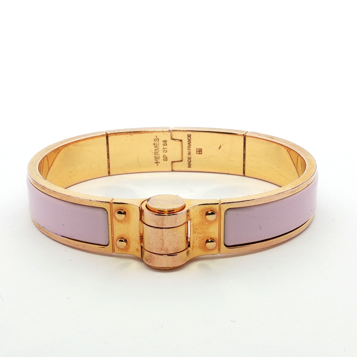 Hermès Charniere Uni Light Pink Enamel Gold Bracelet