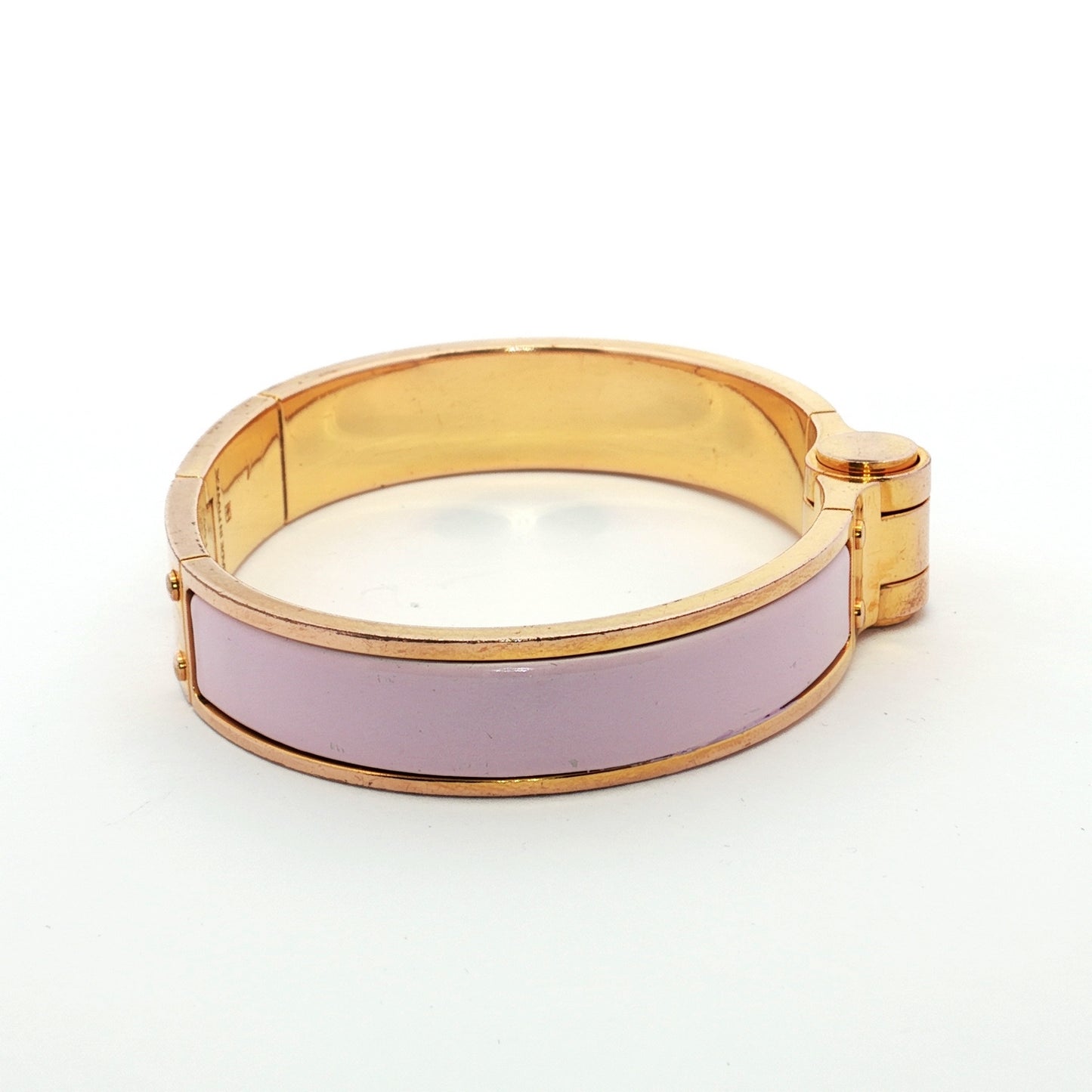 Hermès Charniere Uni Light Pink Enamel Gold Bracelet