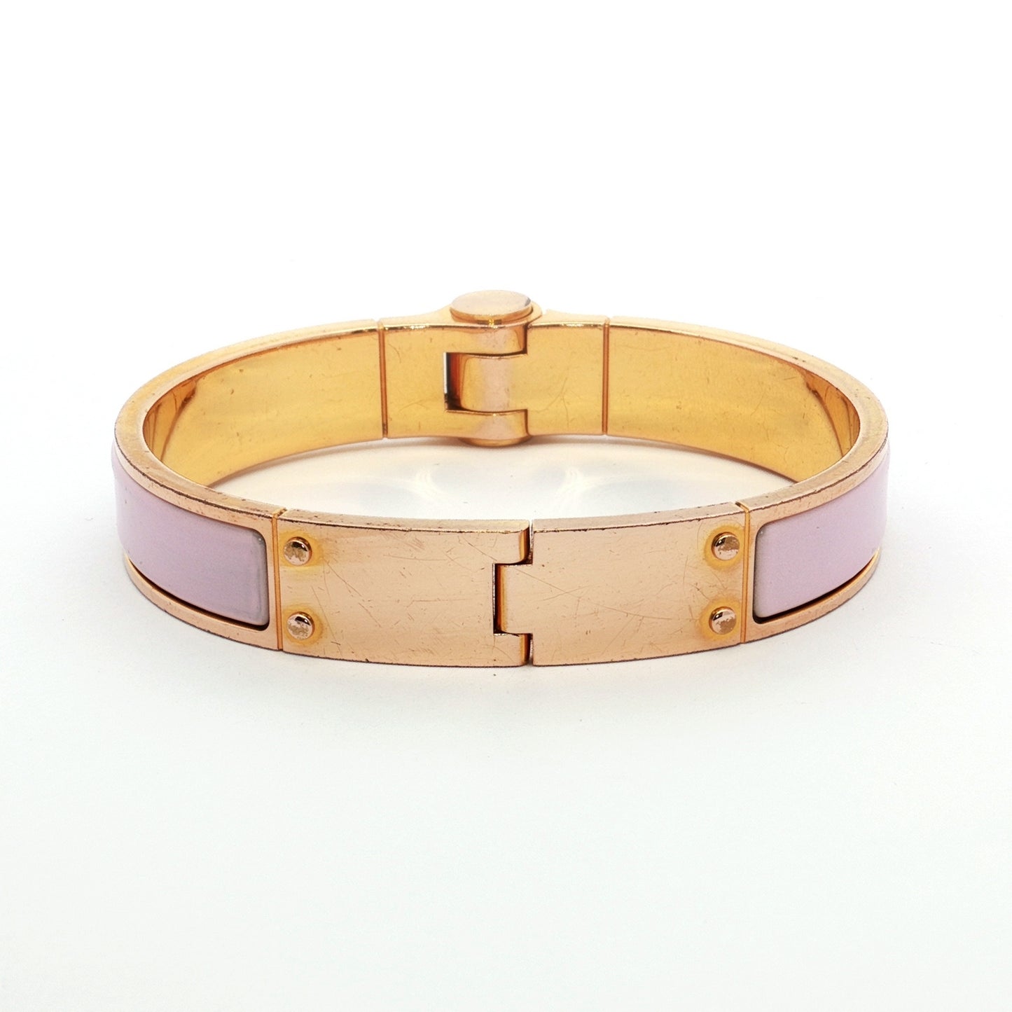 Hermès Charniere Uni Light Pink Enamel Gold Bracelet