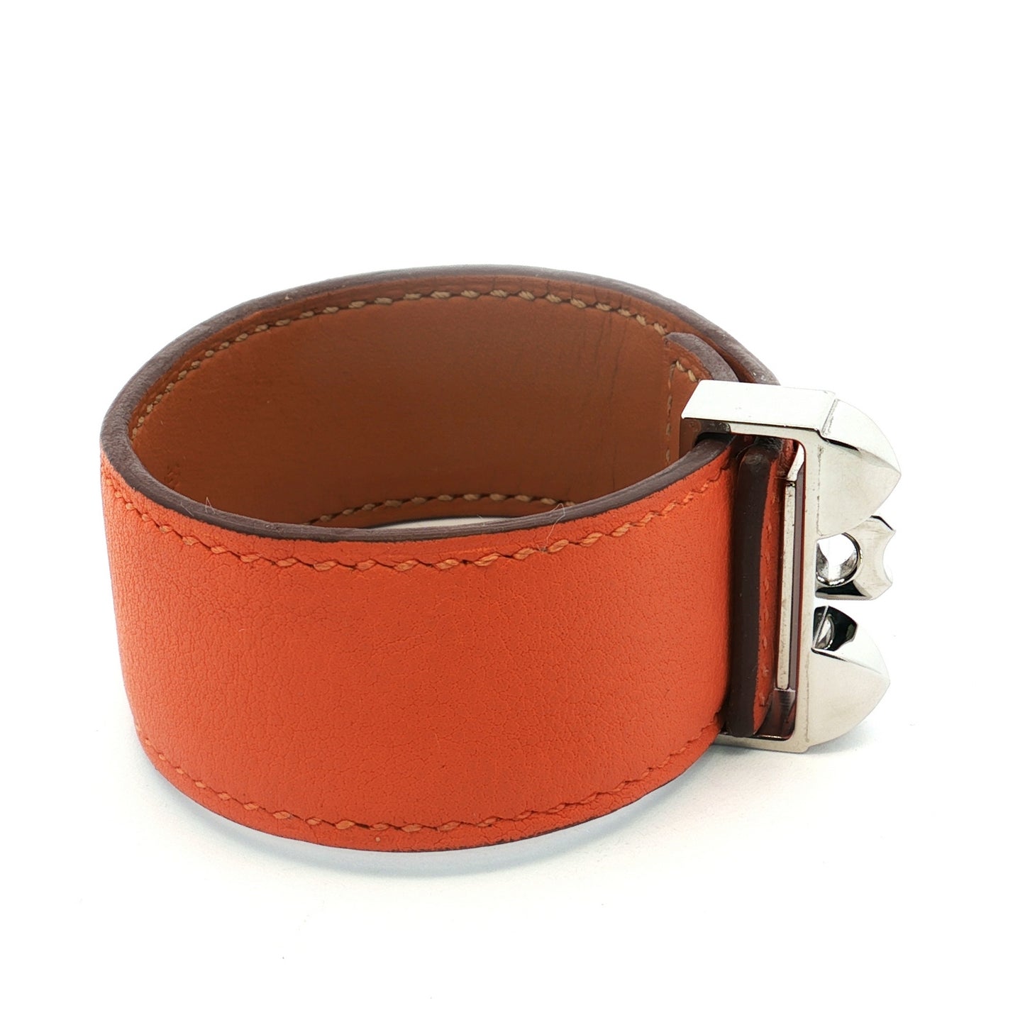 Hermès Collier de Chien 24 Orange Leather Silver Bracelet