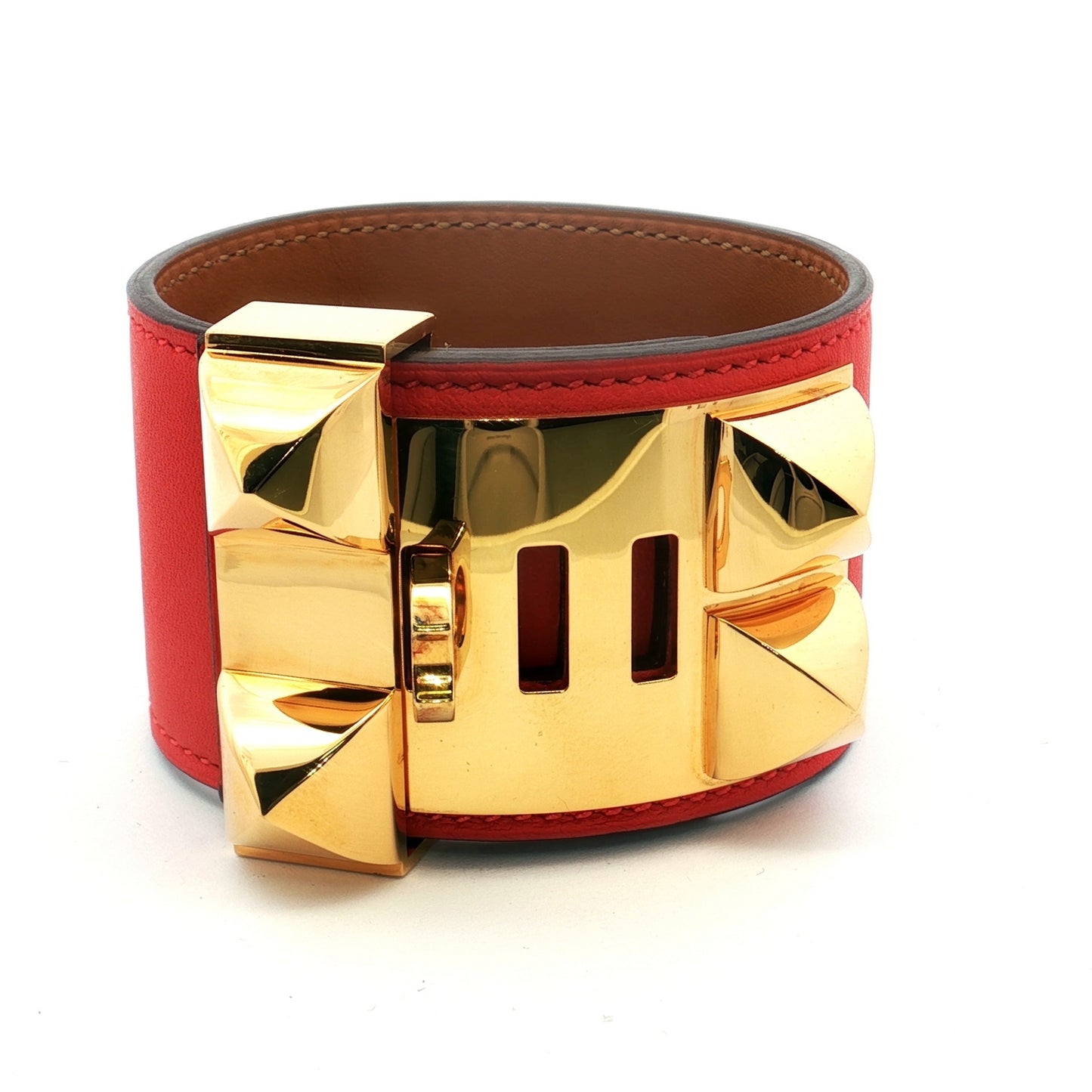 Hermès Collier de Chien Red Leather Gold Bracelet