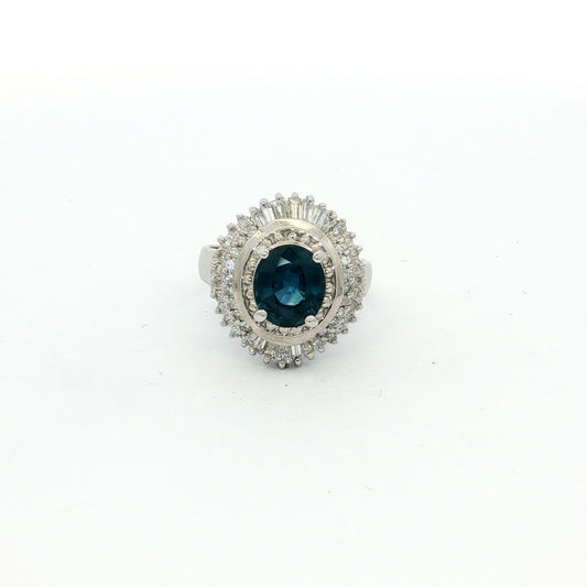 Platinum Sapphire & Diamond Cluster Ring