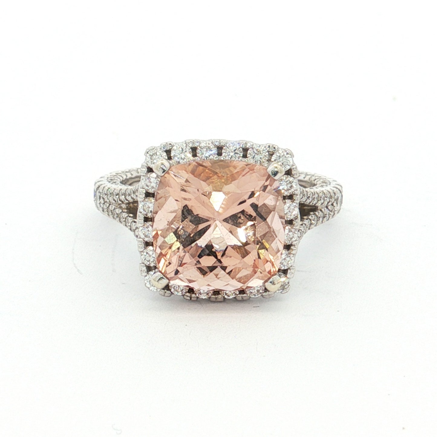 White Gold Morganite & Diamond Cluster Ring