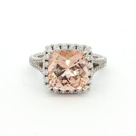 White Gold Morganite & Diamond Cluster Ring