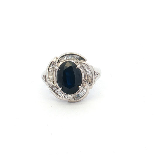 Platinum Royal Blue Sapphire & Diamond Cluster Ring