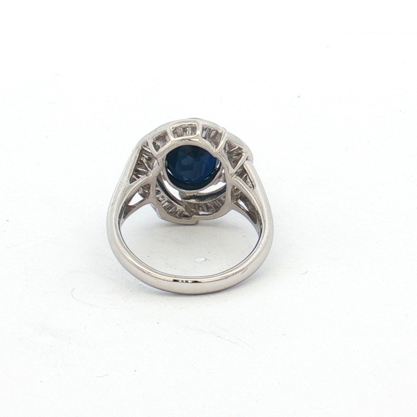 Platinum Royal Blue Sapphire & Diamond Cluster Ring