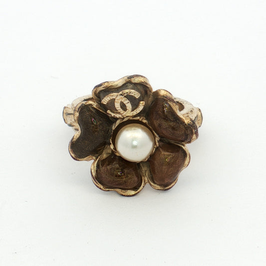 Chanel Vintage Flower Pearl Logo Ring