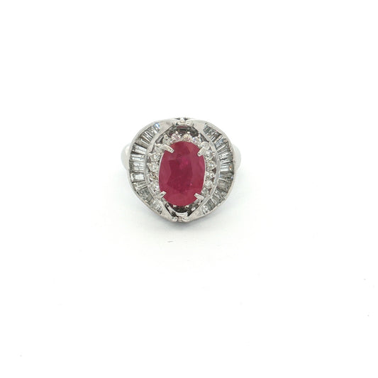 Platinum Ruby & Diamond Cluster Ring