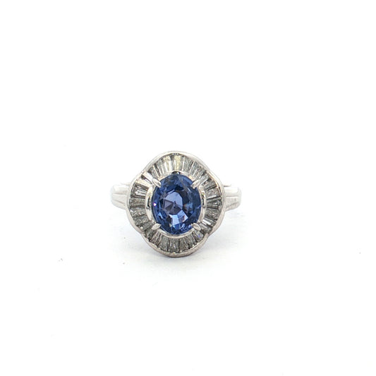 Platinum Cornflower Blue Sapphire & Diamond Ballerina Ring