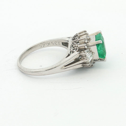 Platinum Emerald & Diamond Cluster Dress Ring