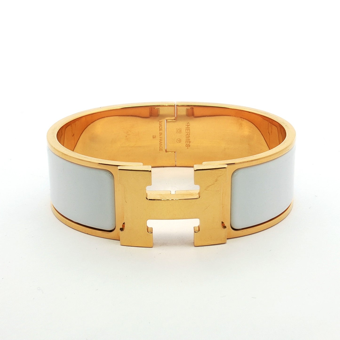 Hermès Clic Clac H White Enamel Gold Bracelet