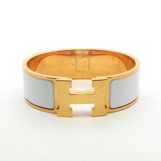 Hermès Clic Clac H White Enamel Gold Bracelet