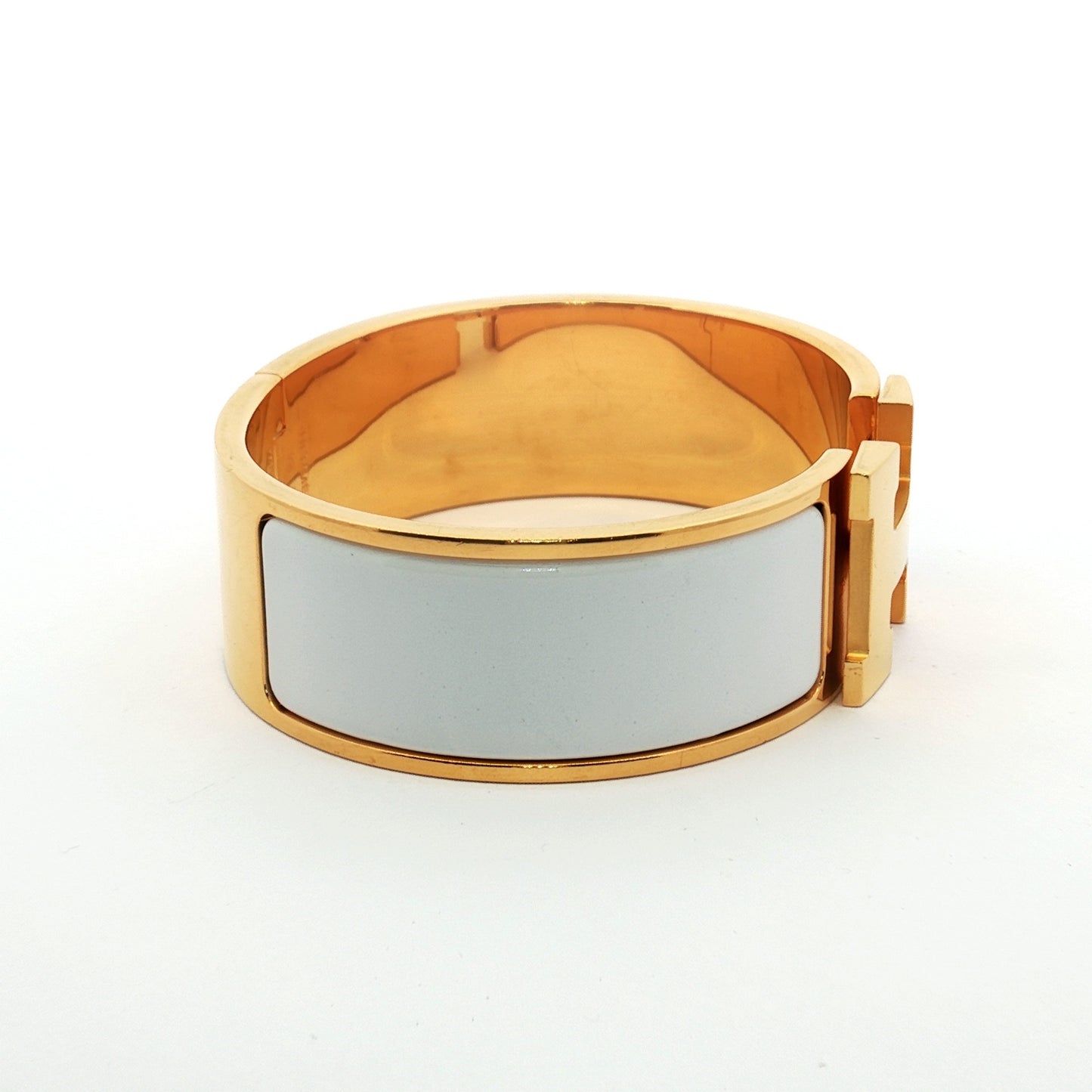 Hermès Clic Clac H White Enamel Gold Bracelet