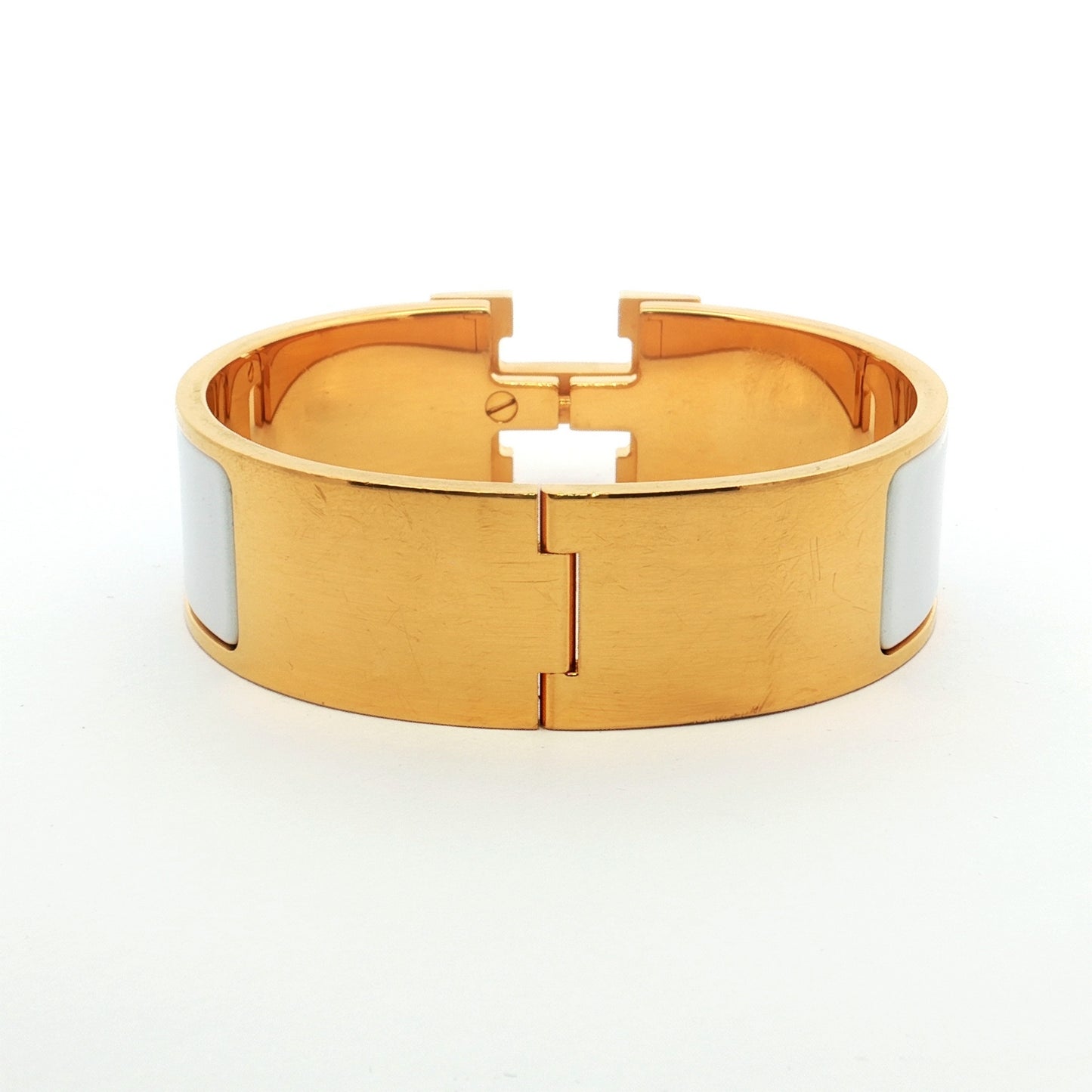 Hermès Clic Clac H White Enamel Gold Bracelet