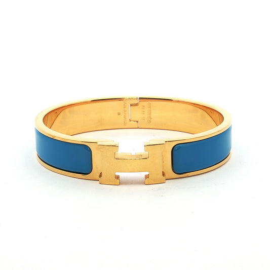 Hermès Clic H Blue Enamel Gold Bracelet