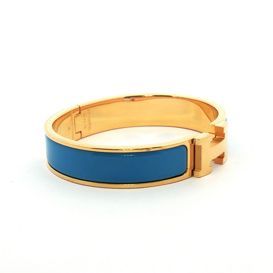 Hermès Clic H Blue Enamel Gold Bracelet