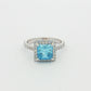 White Gold Blue Princess-Cut Halo Ring