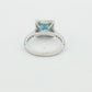 White Gold Blue Princess-Cut Halo Ring
