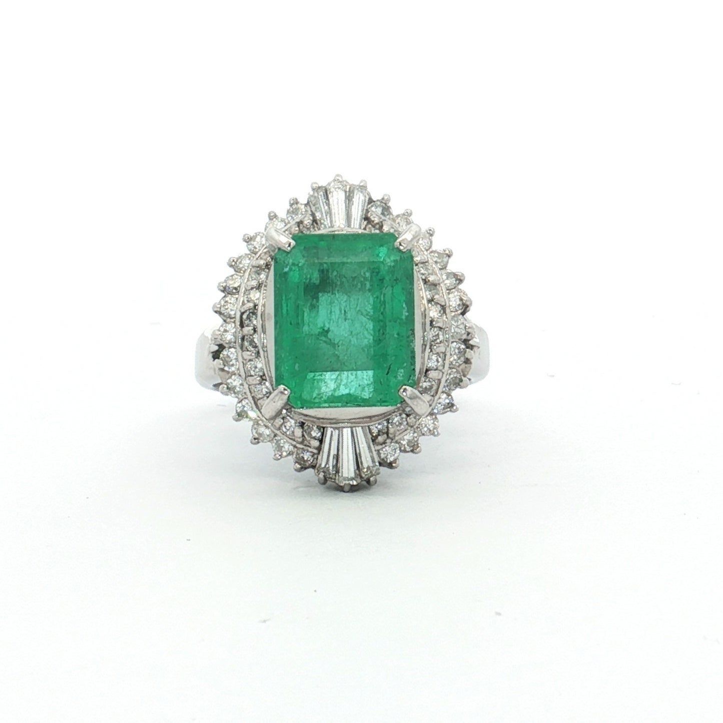 Emerald Diamond Ballerina Ring Platinum