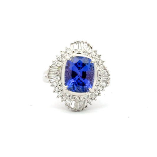 Platinum Tanzanite Diamond Cluster Ring