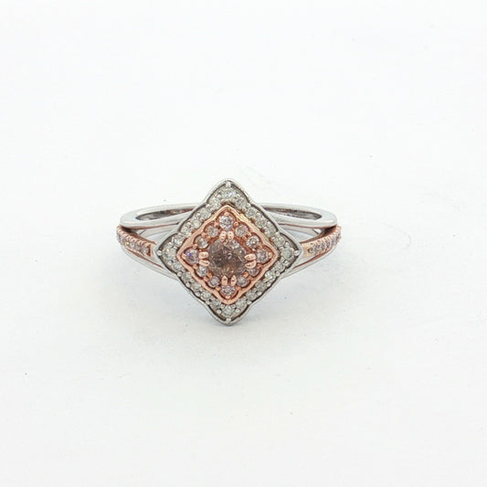 White & Rose Gold Pink Diamond Halo Ring