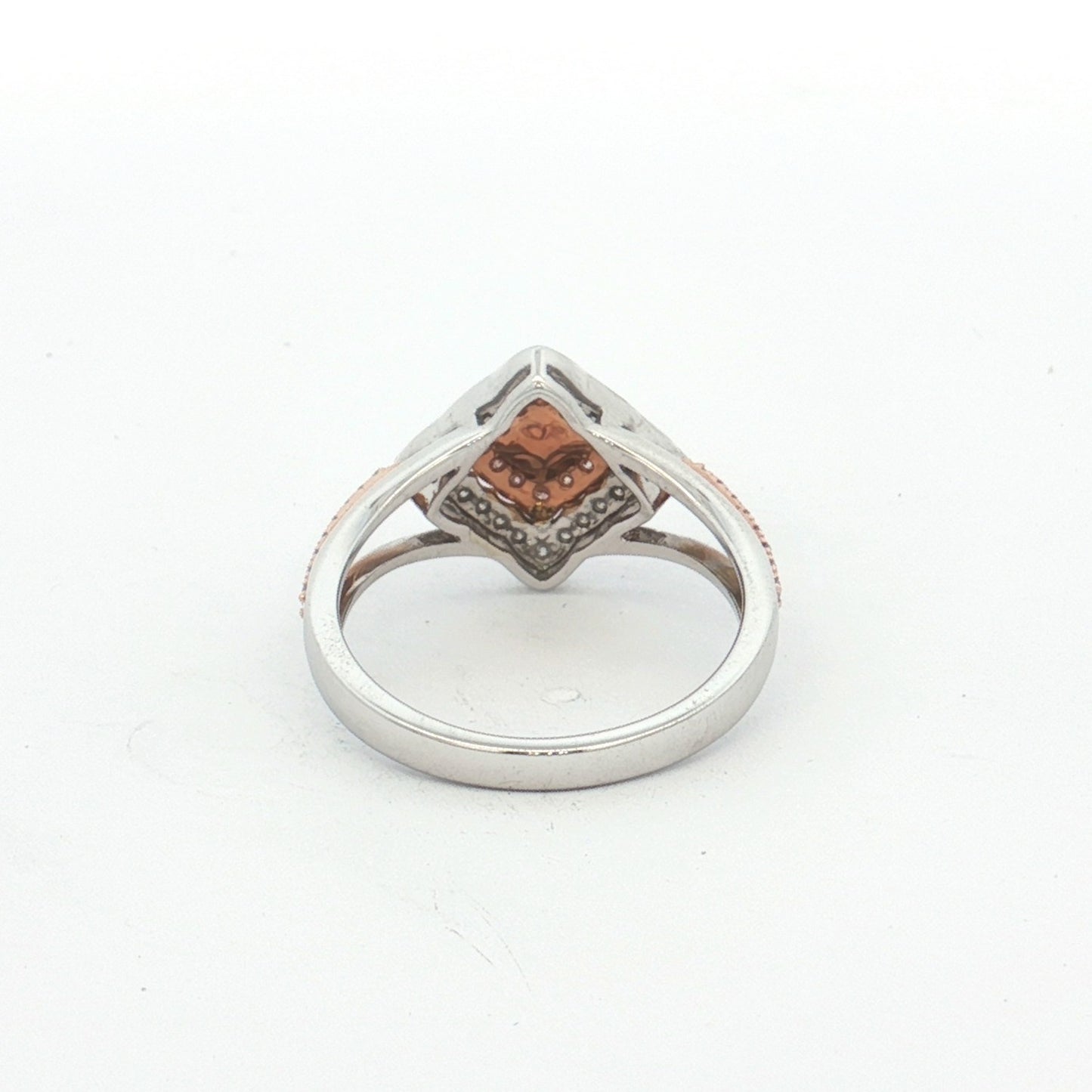White & Rose Gold Pink Diamond Halo Ring
