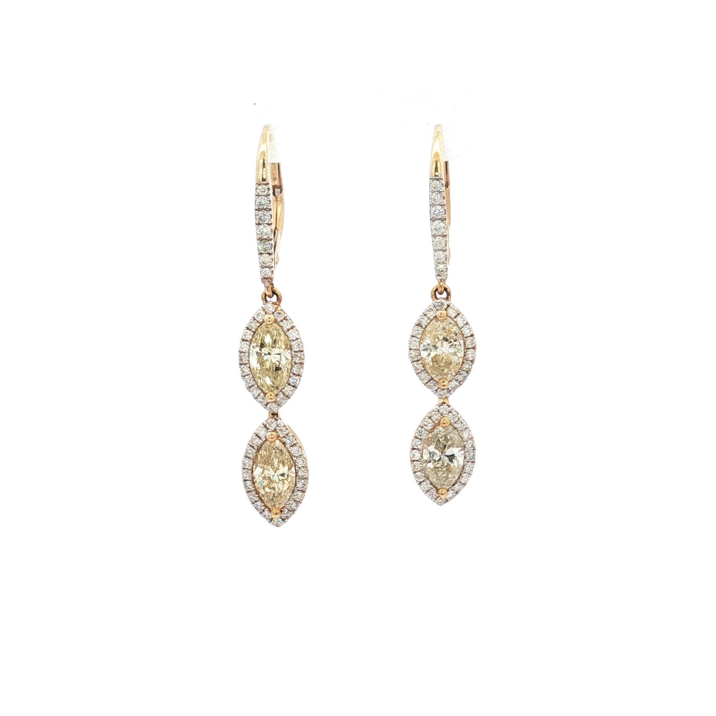 14ct Yellow Gold Marquise Diamond Double-Drop Earrings