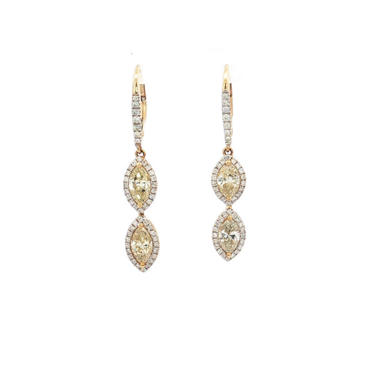 14ct Yellow Gold Marquise Diamond Double-Drop Earrings