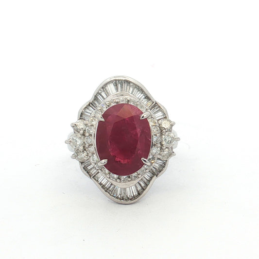 Platinum 4.08ct Ruby & Diamond Ballerina Cluster Ring